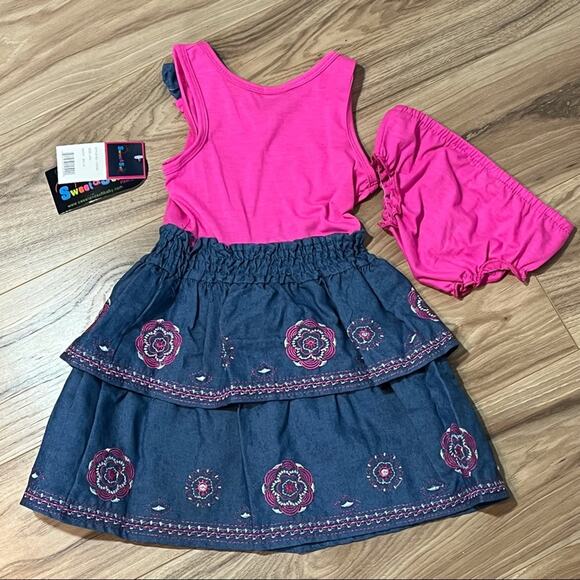 NWT Sweet & Soft Paris Pink & Denim Dress & Bloomer Set 24 Months - Picture 4 of 16